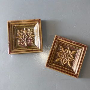 **HEAVY** 2 Large Handmade Glazed Ceramic Tiles